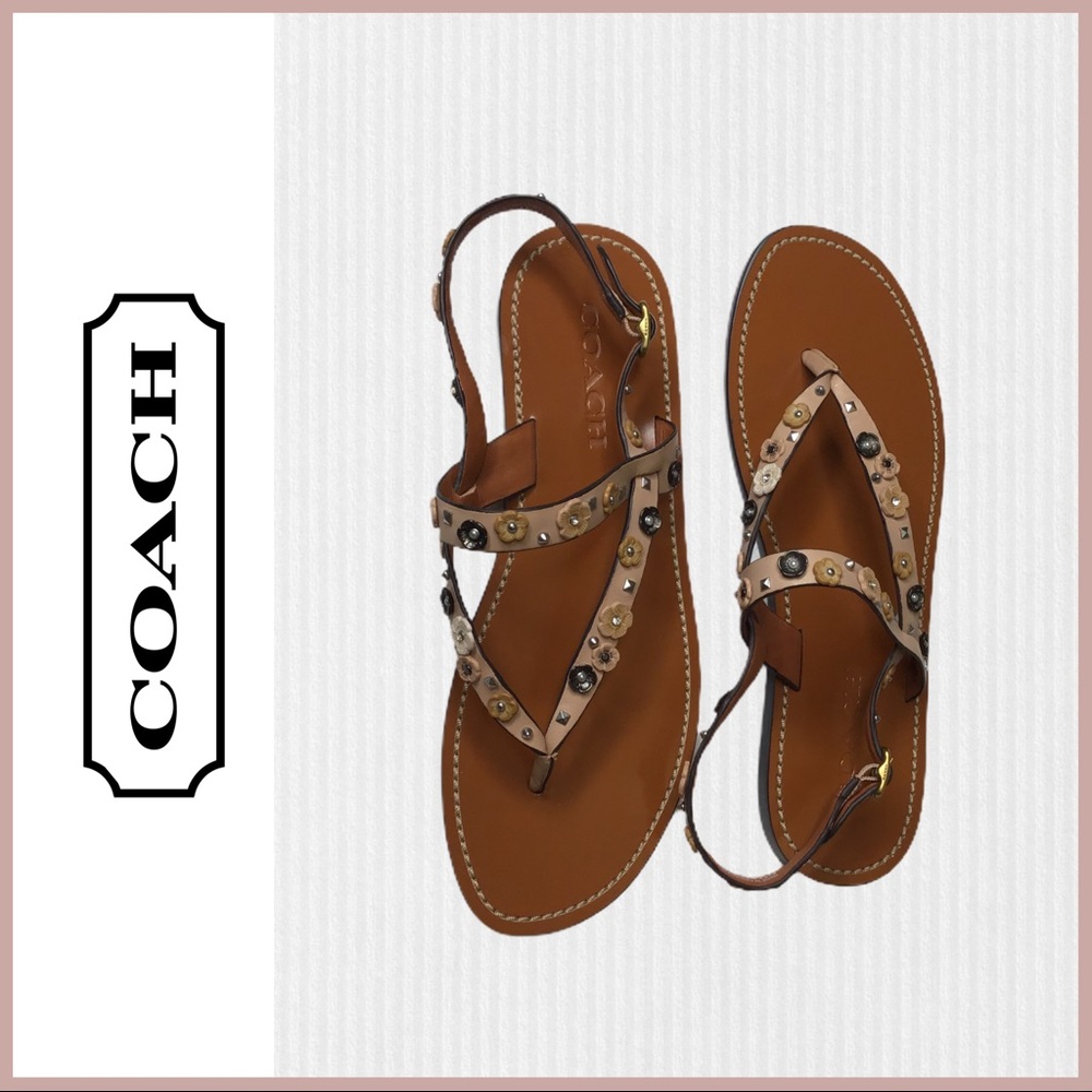 COACH “Hudson” Floral Stud Thong Sandal NWT